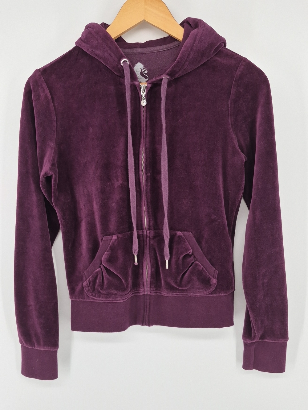 Women's Y2K Purple Plum Velour  Zip Up Hoodie Size Small Express Pockets Soft